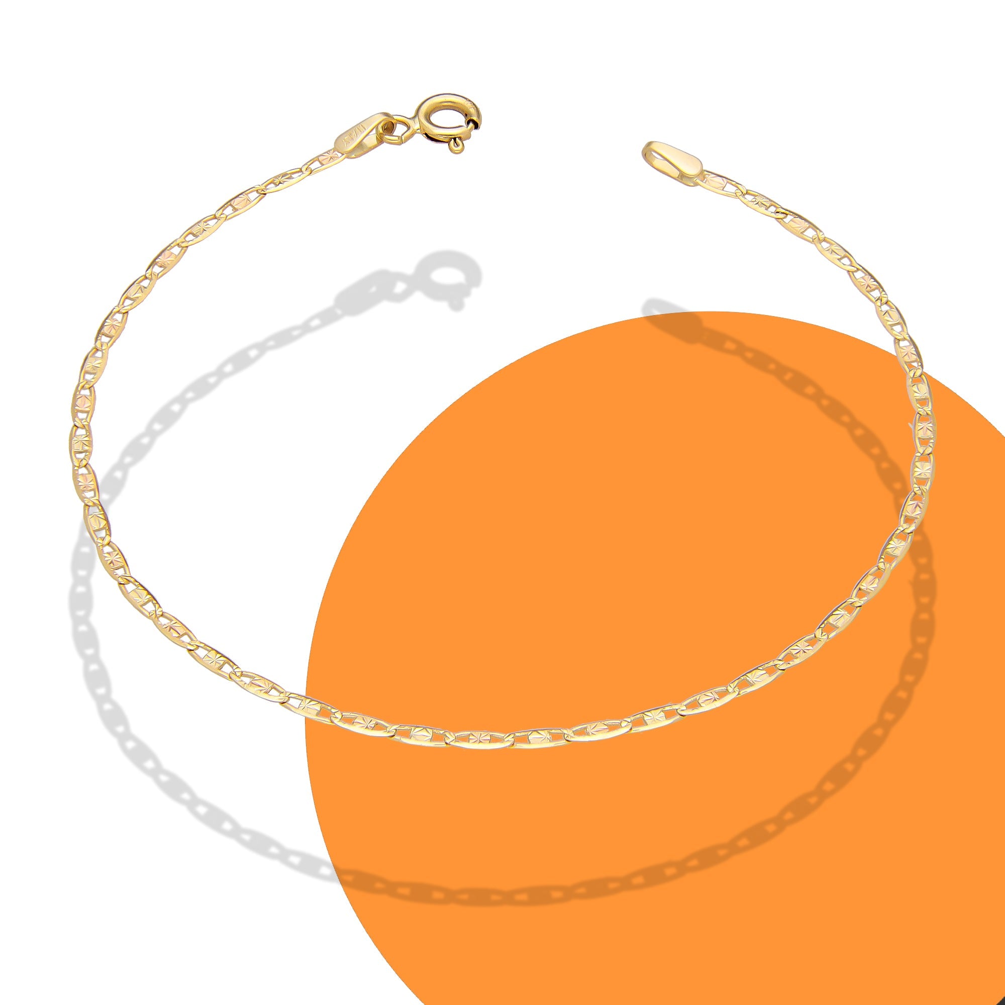 LPEPD001 Pulsera para Dama Oro Sólido 10K Mod Ancla Diamantada Florentino 1.5 mm x 18 cm 2531143989