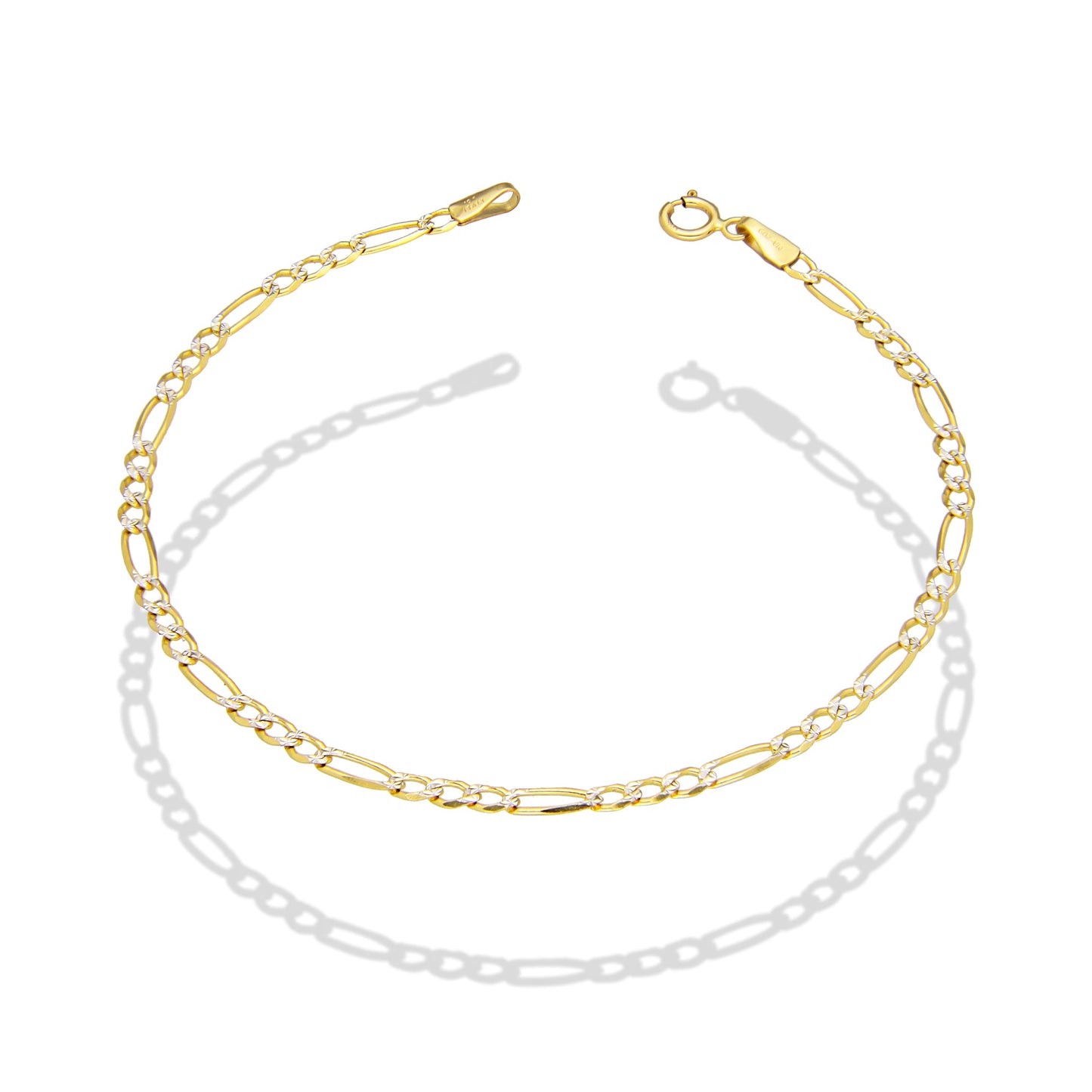 LPEPD003 Pulsera para Dama Oro Sólido 10K Mod Fígaro 3x1 Diamantada 2 mm x 18 cm 4287289196