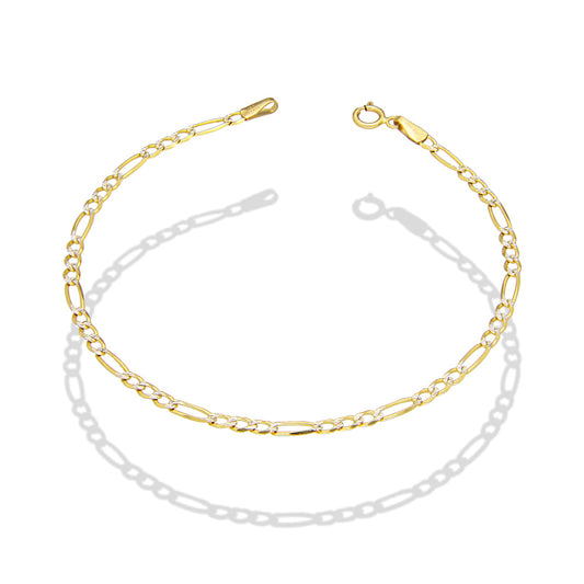 LPEPD003 Pulsera para Dama Oro Sólido 10K Mod Fígaro 3x1 Diamantada 2 mm x 18 cm 4287289196