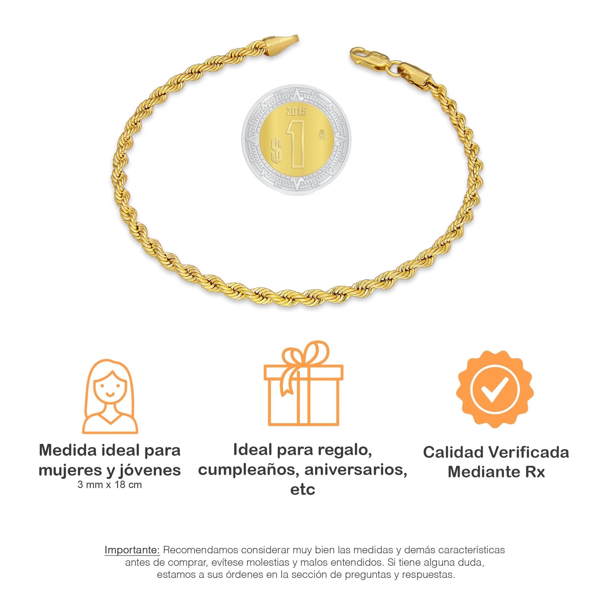 LPEPD005 Pulsera para Dama Oro Sólido 10K Mod Torsal Lisa Súper Ligera 3 mm x 18 cm 4287535642