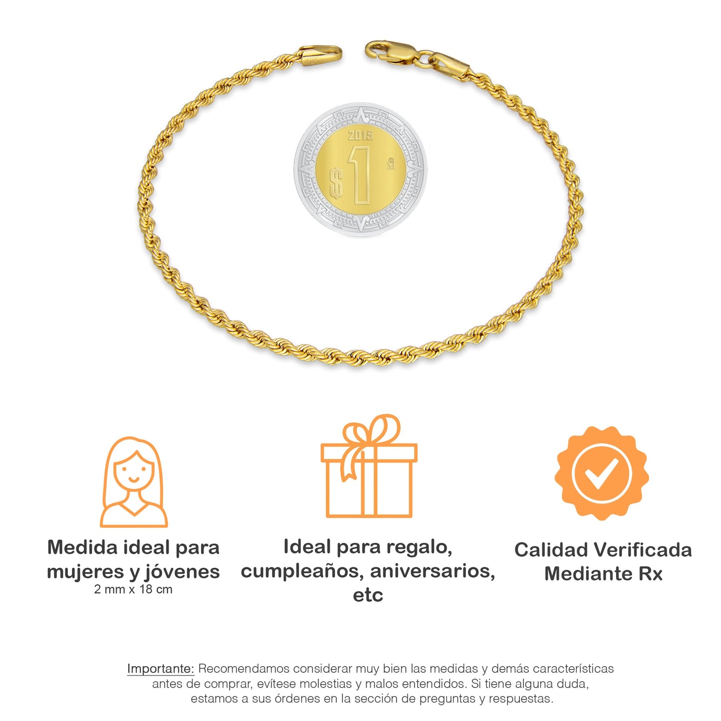 LPEPD006 Pulsera para Dama Oro Sólido 10K Mod Torsal Lisa Súper Ligera 2 mm x 18 cm 4287483716