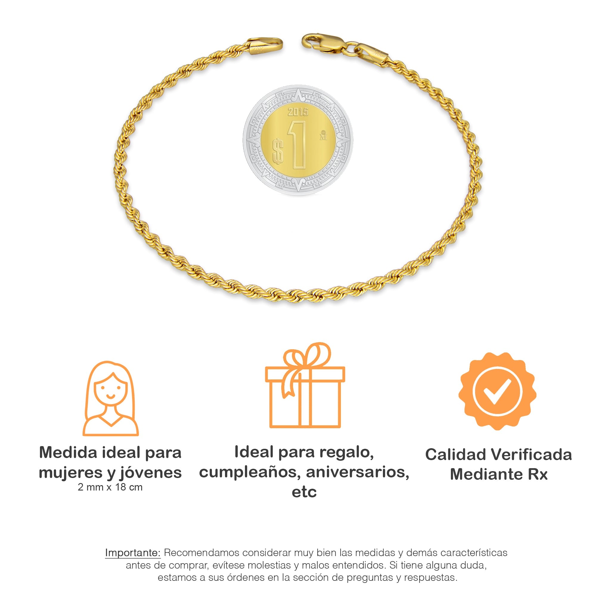 LPEPD006 Pulsera para Dama Oro Sólido 10K Mod Torsal Lisa Súper Ligera 2 mm x 18 cm 4287483716
