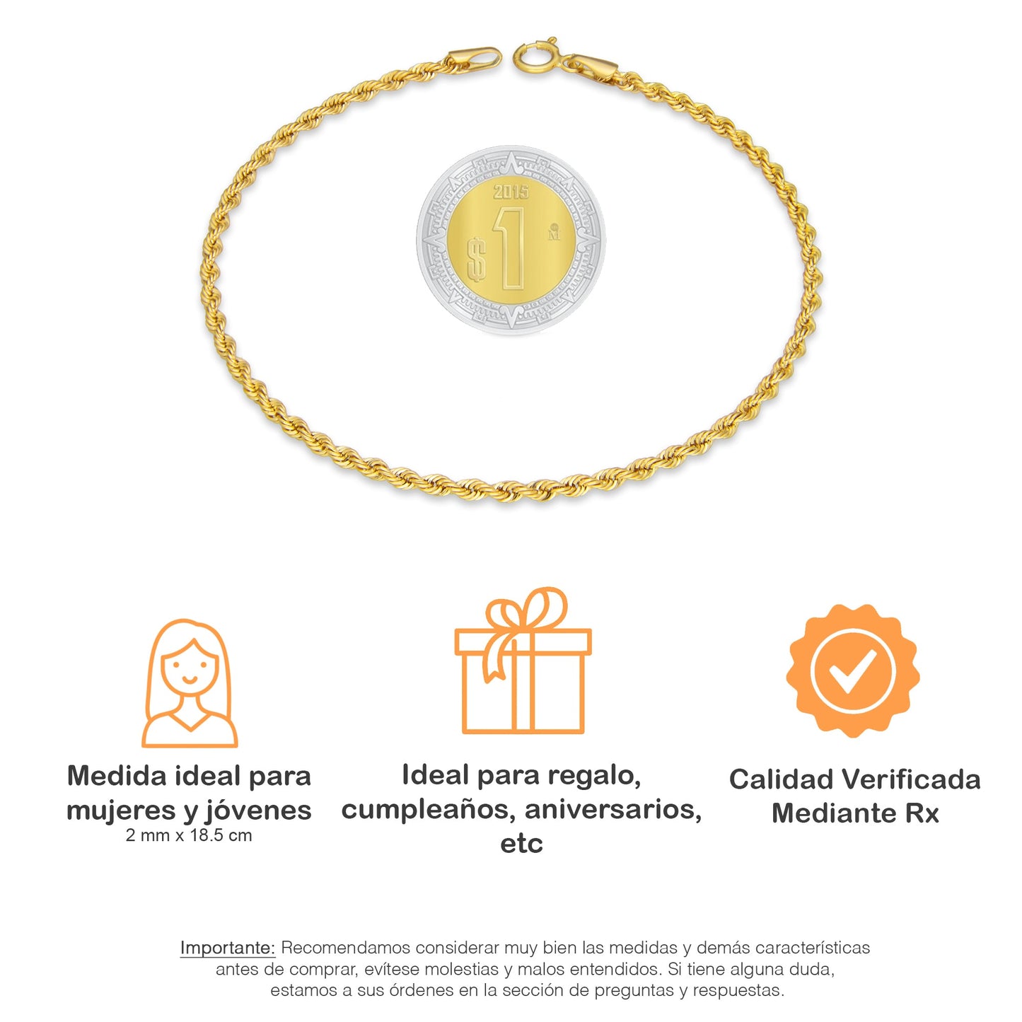 LPEPD007 Pulsera para Dama Oro Sólido 10K Mod Torsal Lisa Súper Ligera 2 mm x 18.5 cm 4287743068