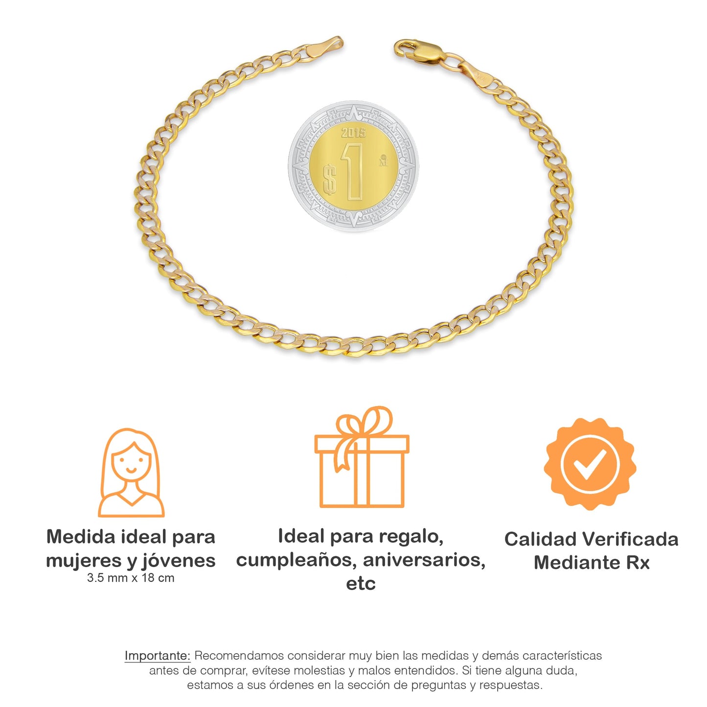 LPEPD008 Pulsera para Dama Oro Sólido 10K Mod Fígaro 1x0 Diamantada Súper Ligera 3.5 mm x 18 cm 4287289192