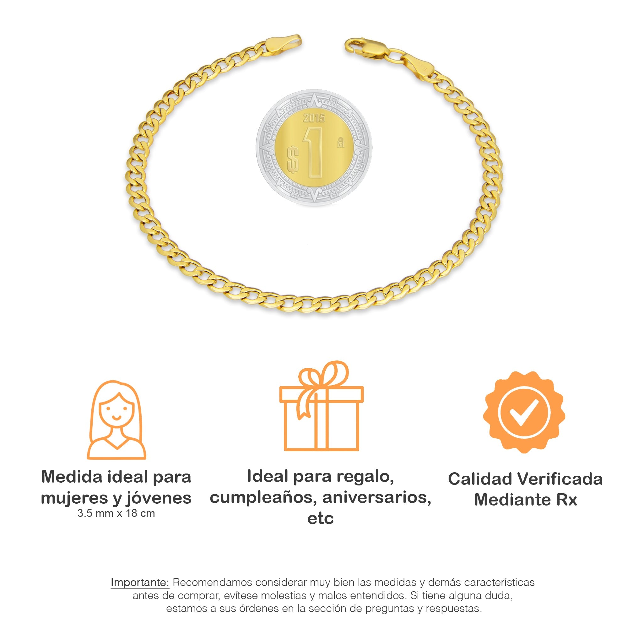 LPEPD009 Pulsera para Dama Oro Sólido 10K Mod Fígaro 1x0 Lisa Súper Ligera 3.5 mm x 18 cm 4287237296