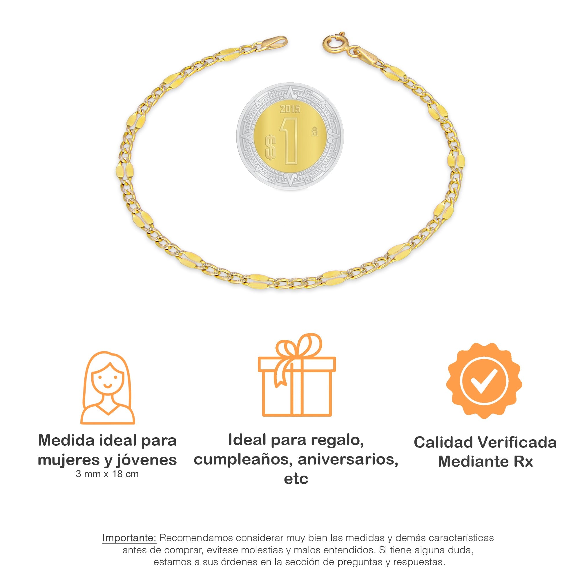 LPEPD010 Pulsera para Dama Oro Sólido 10K Mod Ancla Lisa Forjada 3*1 Súper Ligera 3 mm x 18 cm 4287263132