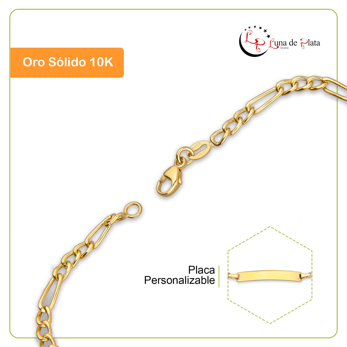 LPEPN002 Pulsera Esclava Oro Sólido 10K Mod Fígaro 3*1 Diam 3 mm x 16 cm
