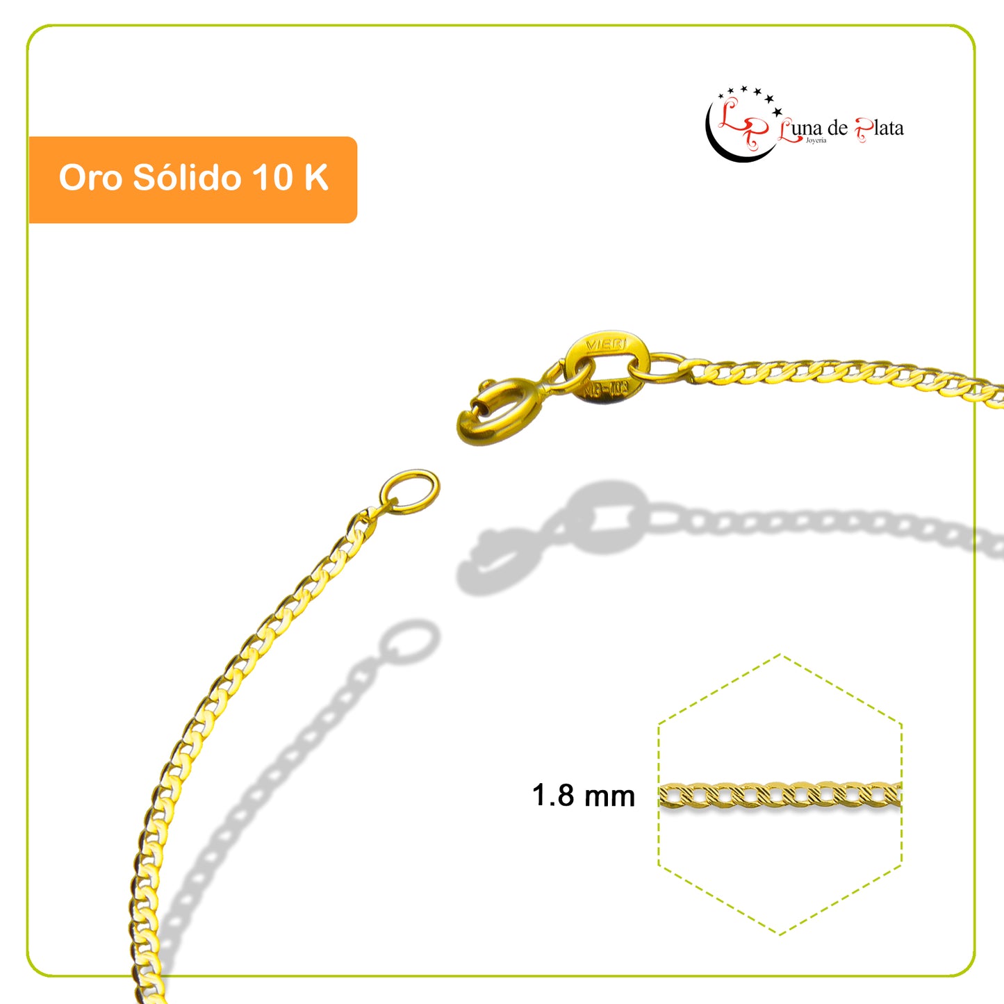 LPPAUD001 Pulsera Cubana Diamantada Oro 10 K 1.8 mm x 18 cm 3351854160