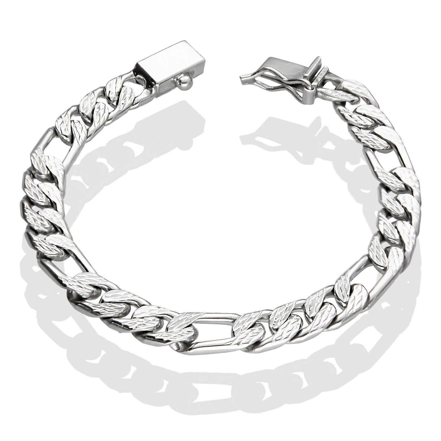 LPPC022 Pulsera Fígaro 3x1 Diamantada 8.6 mm x 20 cm en Plata Ley .925 1362117693