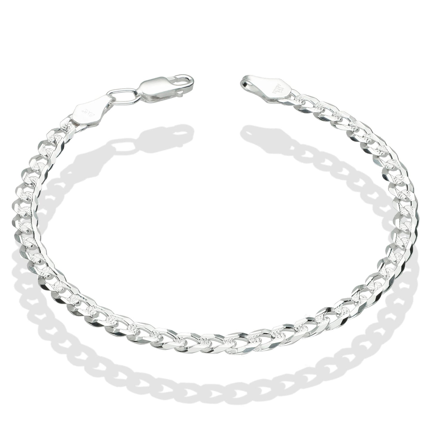 LPPC029 Pulsera Cubana Americana Diamantada 5 mm x 20 cm en Plata Ley .925 1369916096