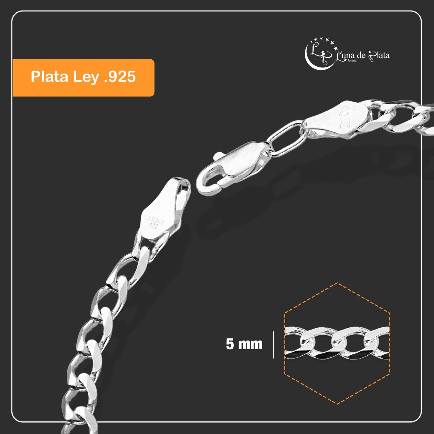 LPPC032 Pulsera Cubana Americana Lisa 5 mm x 21 cm Plata Ley .925 Taxco Gro 1370064226