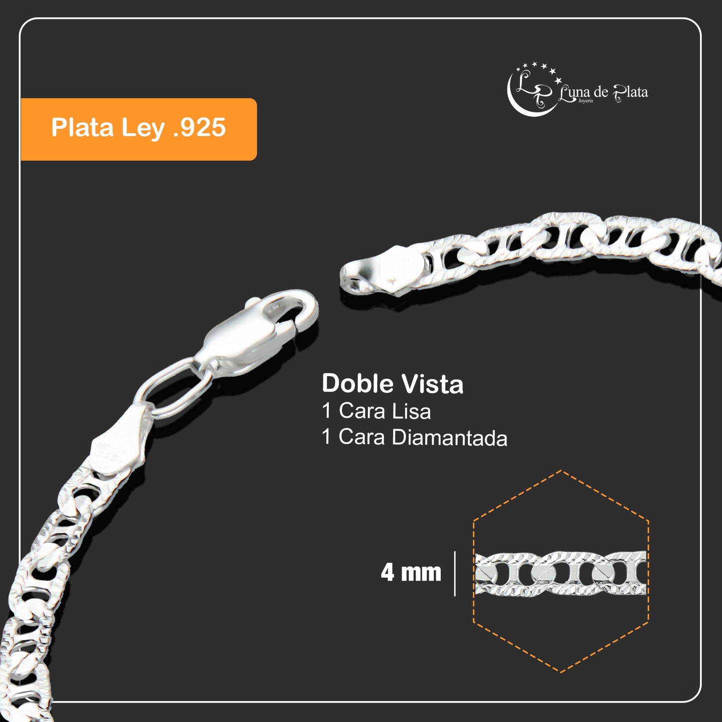 LPPC035 Pulsera Gussi 4 mm x 19.5 cm Plata Ley .925 Taxco Gro 1370496423