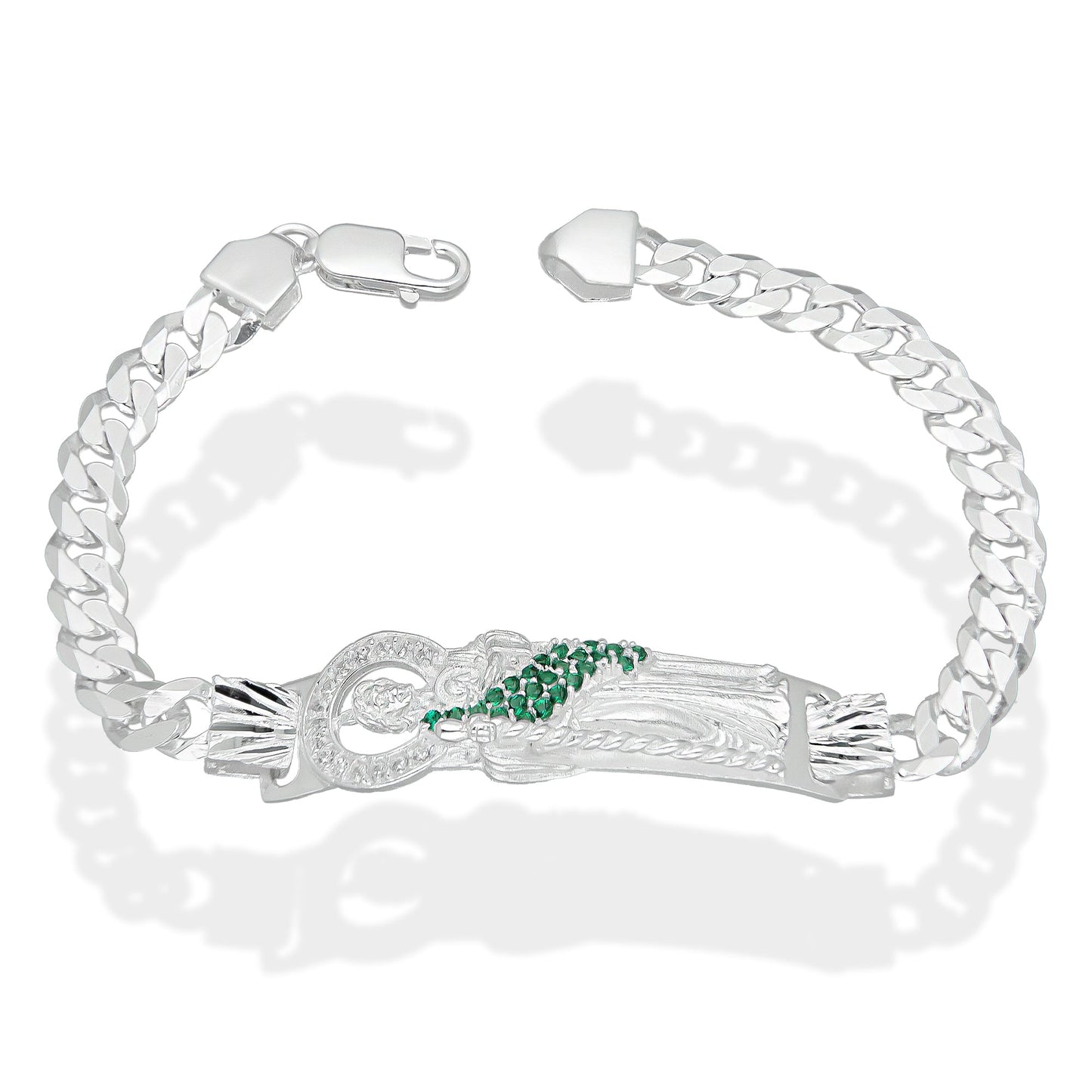 LPPC087-19 Pulsera Esclava San Judas Con Eslabones Cubano Americano 7 mm x 19 cm en Plata .925