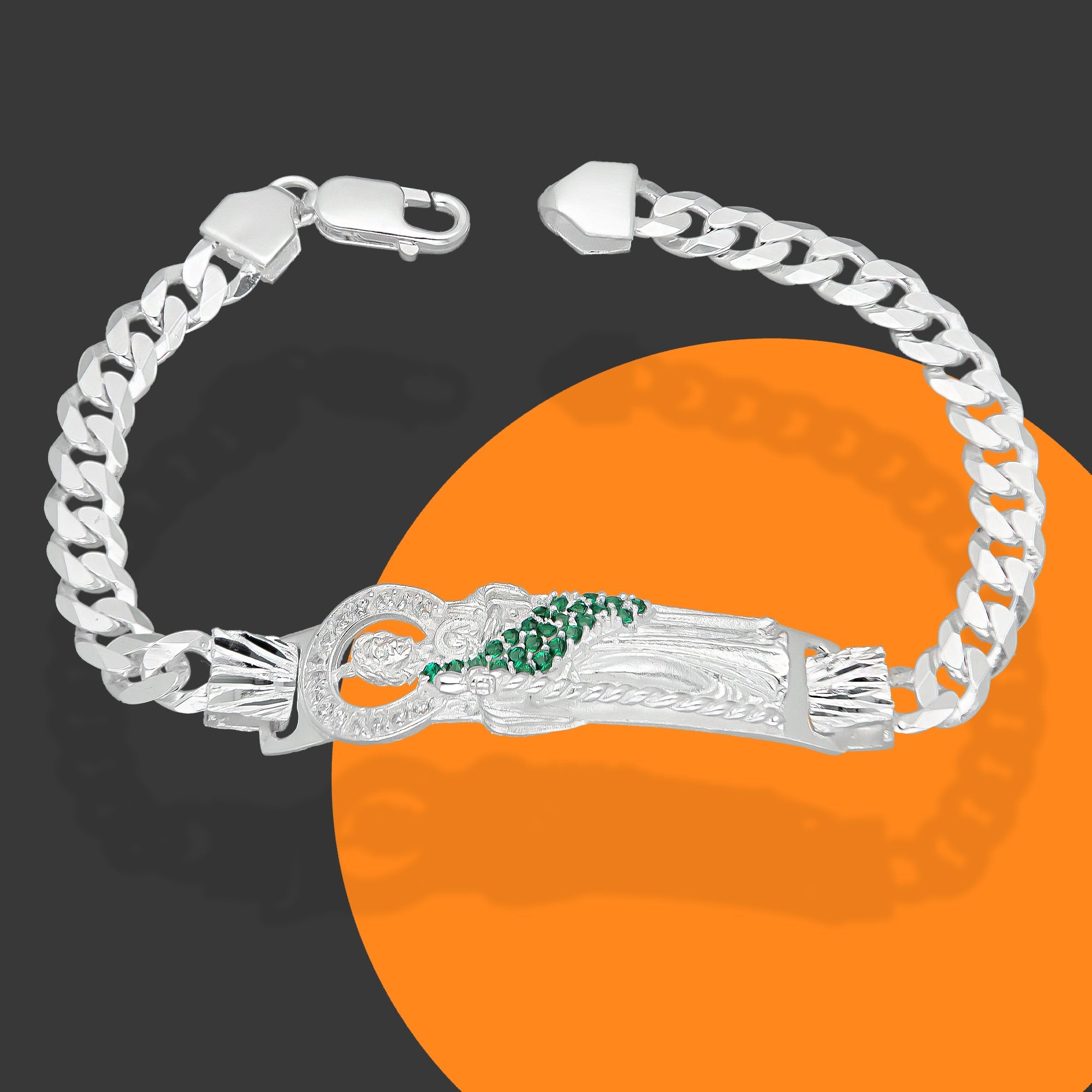 LPPC087-20 Pulsera Esclava San Judas Con Eslabones Cubano Americano 7 mm x 20 cm en Plata .925