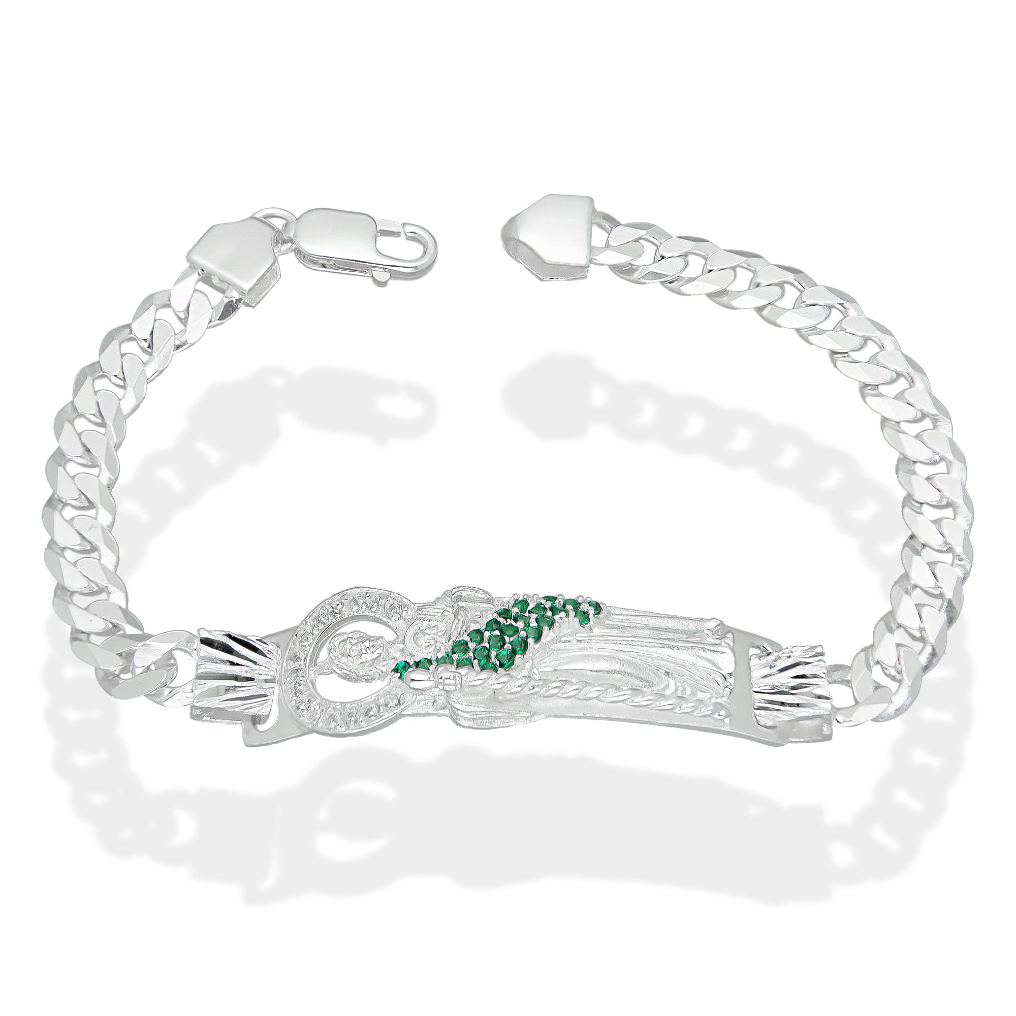 LPPC087-20 Pulsera Esclava San Judas Con Eslabones Cubano Americano 7 mm x 20 cm en Plata .925