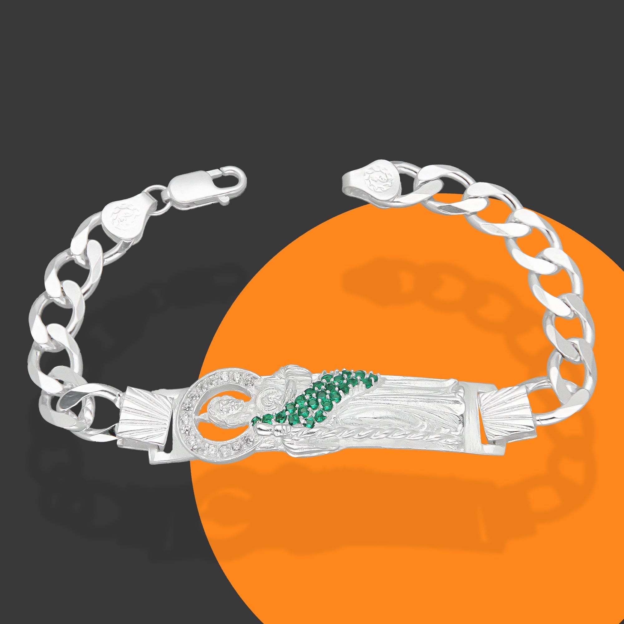 LPPC088-21 Pulsera Esclava San Judas Con Eslabones Cubano Americano 9 mm x 21 cm en Plata .925