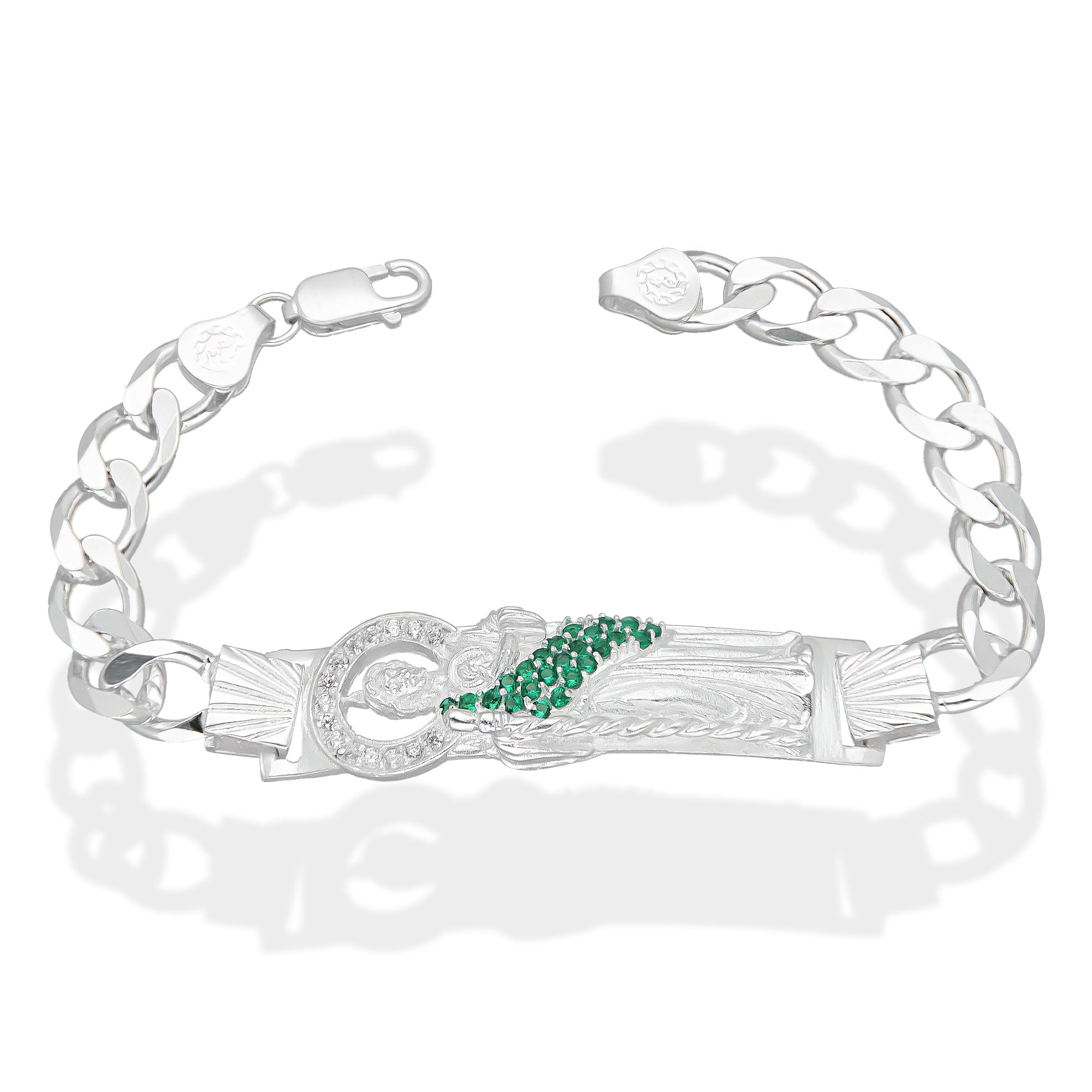 LPPC088-21 Pulsera Esclava San Judas Con Eslabones Cubano Americano 9 mm x 21 cm en Plata .925
