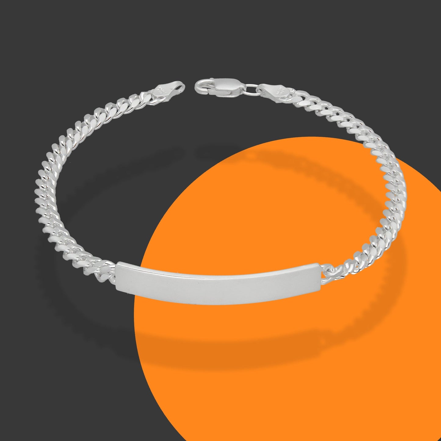 LPPC091 Pulsera Esclava Cubana Lisa 4 mm x 19.5 cm en Plata .925