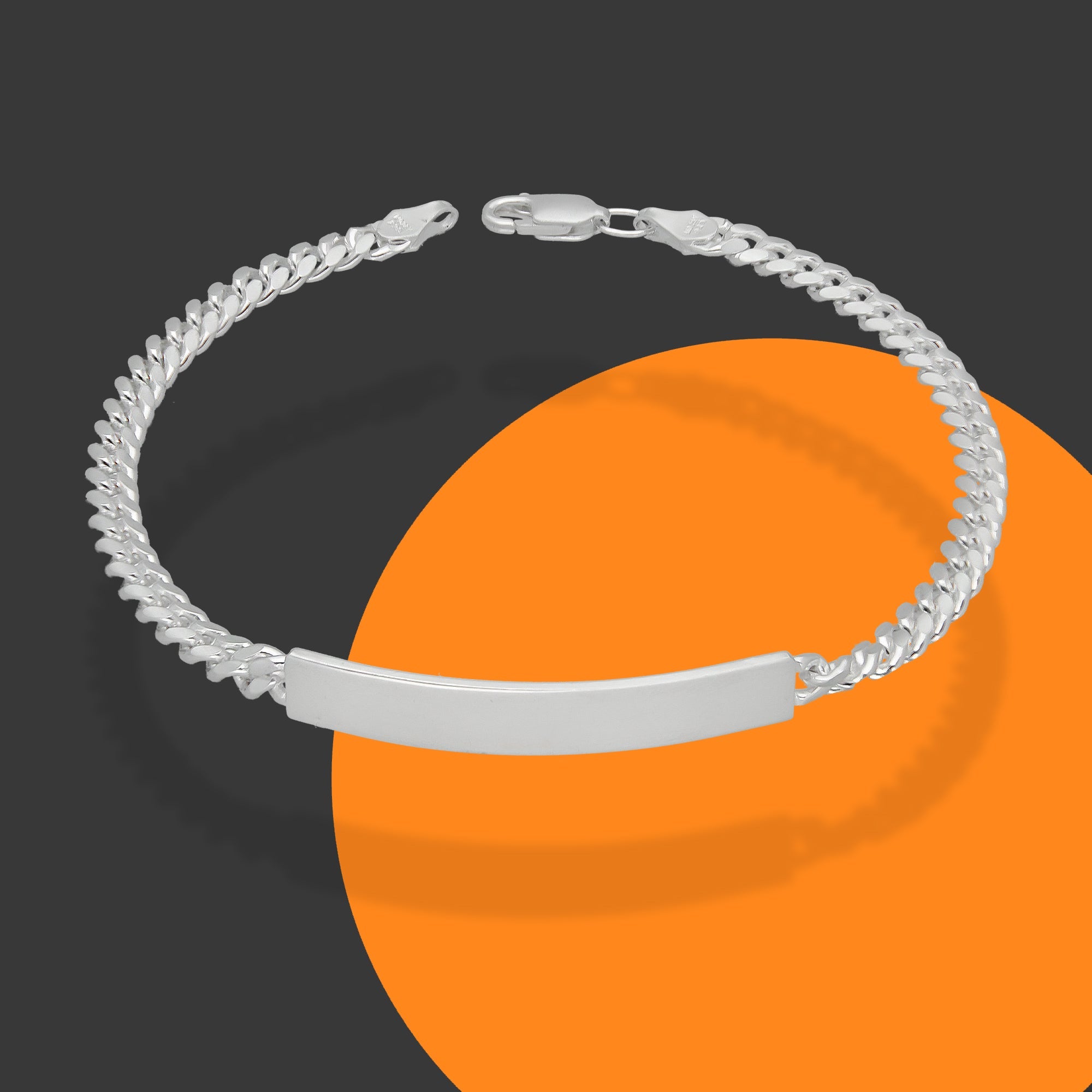 LPPC091 Pulsera Esclava Cubana Lisa 4 mm x 19.5 cm en Plata .925