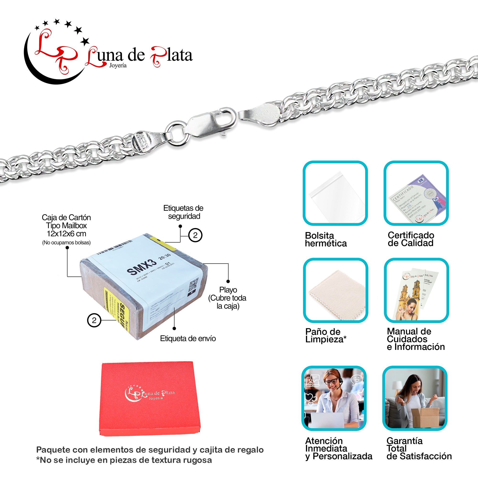 LPPC090 Pulsera Tejido Chino 4 mm x 20 cm en Plata Ley .925 3615112530