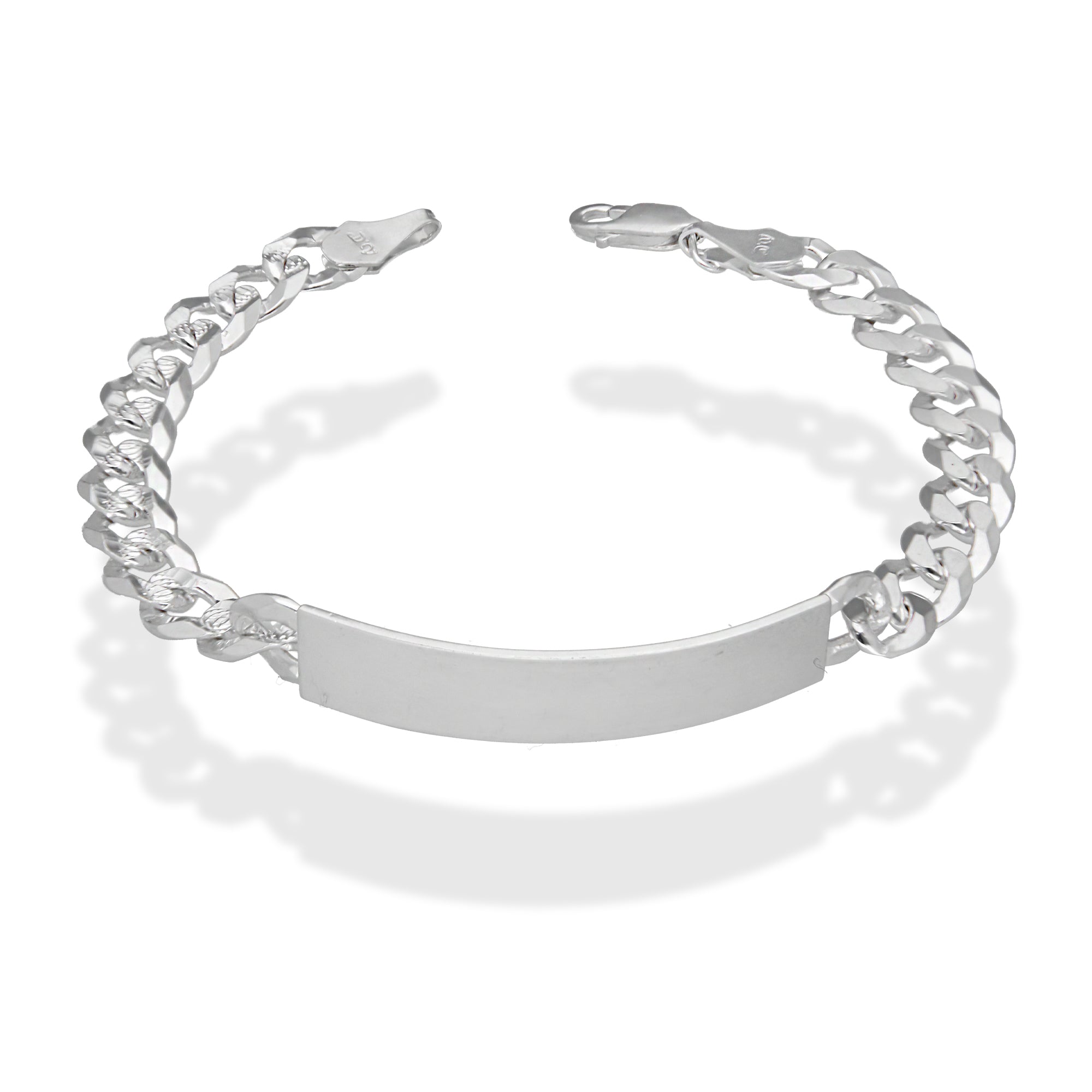 LPPC097 Pulsera Esclava Cubana Americana Diamantada 8 mm x 22 cm en Plata .925