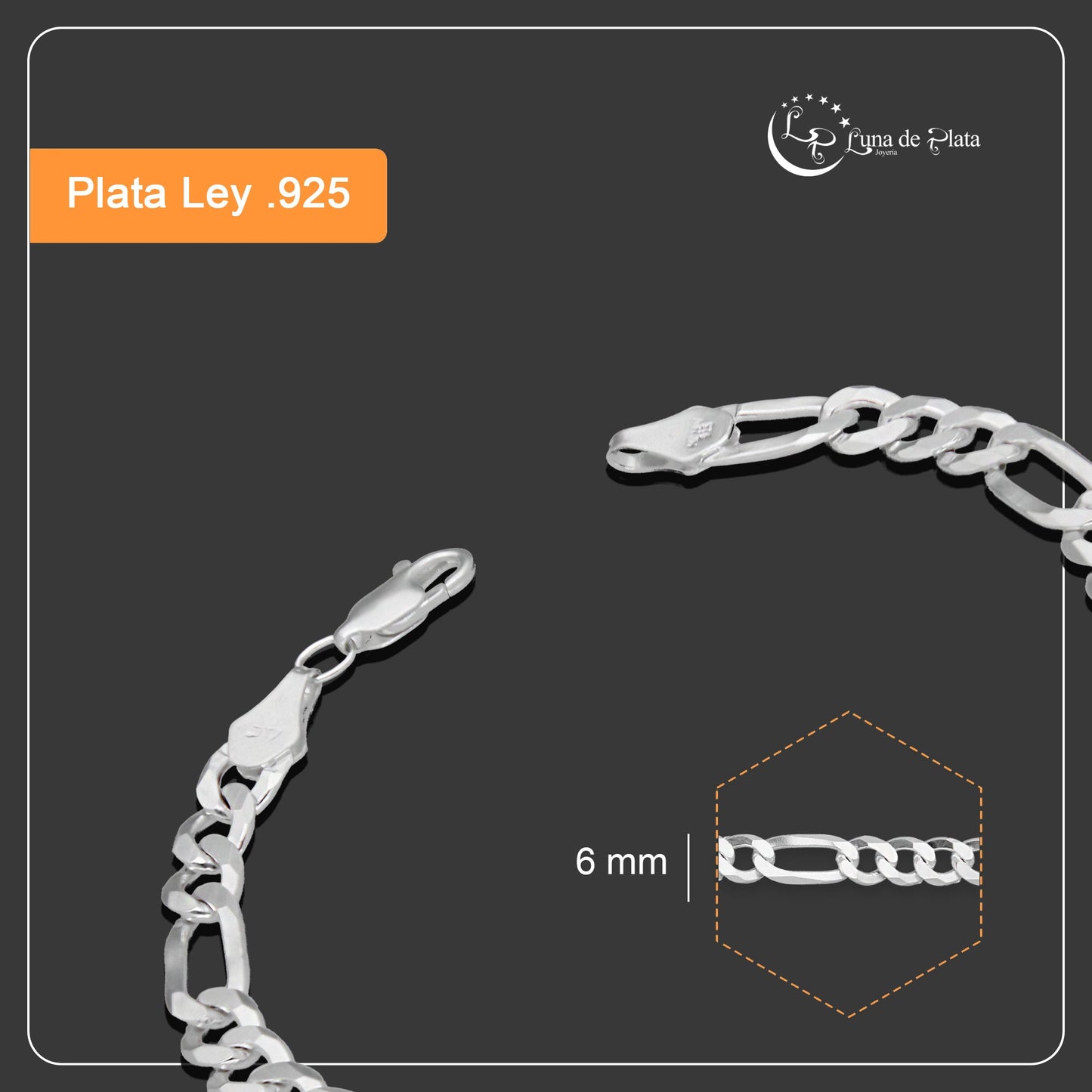 LPPC100 Pulsera Esclava Cubana Ame Lisa 3*1 6 mm x 19 cm en Plata .925