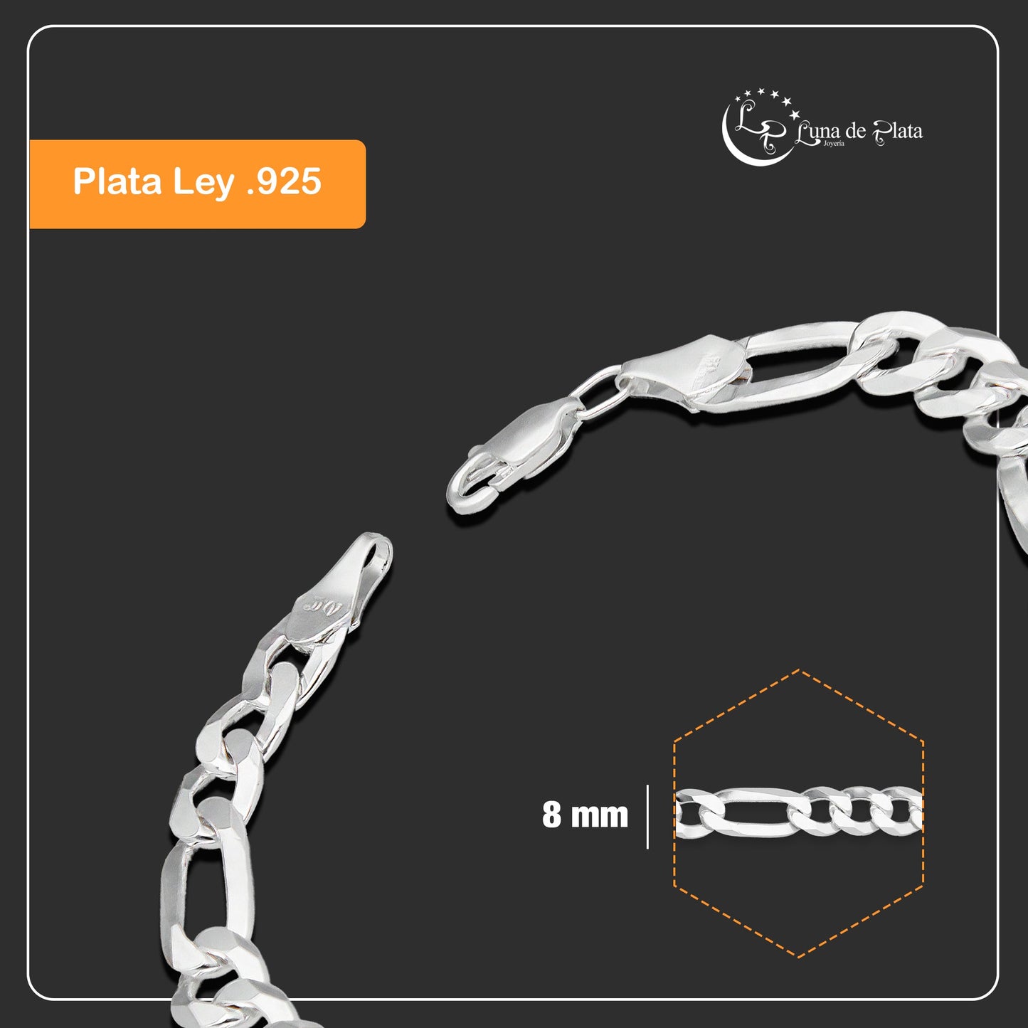 LPPC101 Pulsera Esclava Cubana Ame Lisa 3*1 8 mm x 22 cm en Plata .925