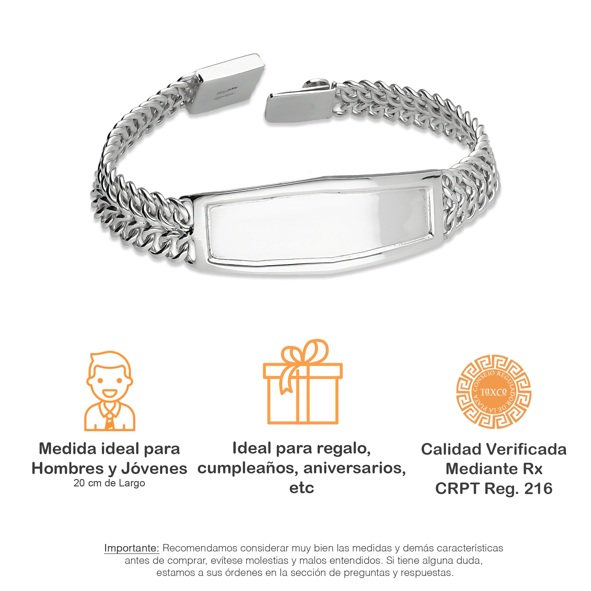 LPPC108 Pulsera Esclava Petatillo Ancha Placa con Bisel Personalizada 20 cm en Plata .925 4012318532