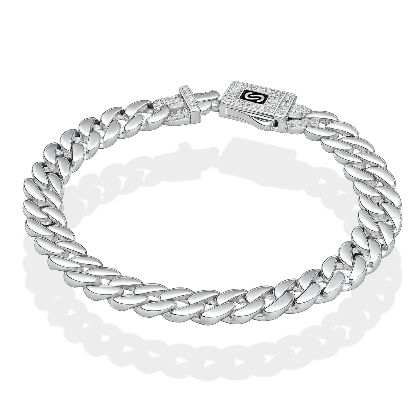 LPPC112 Pulsera Caballero Mona Cubana Lisa Broche con Zirconias 9 mm x 21 cmen Plata .925 Taxco Gro 2932372037