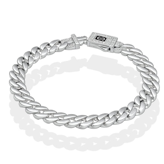 LPPC112 Pulsera Caballero Mona Cubana Lisa Broche con Zirconias 9 mm x 21 cmen Plata .925 Taxco Gro 2932372037