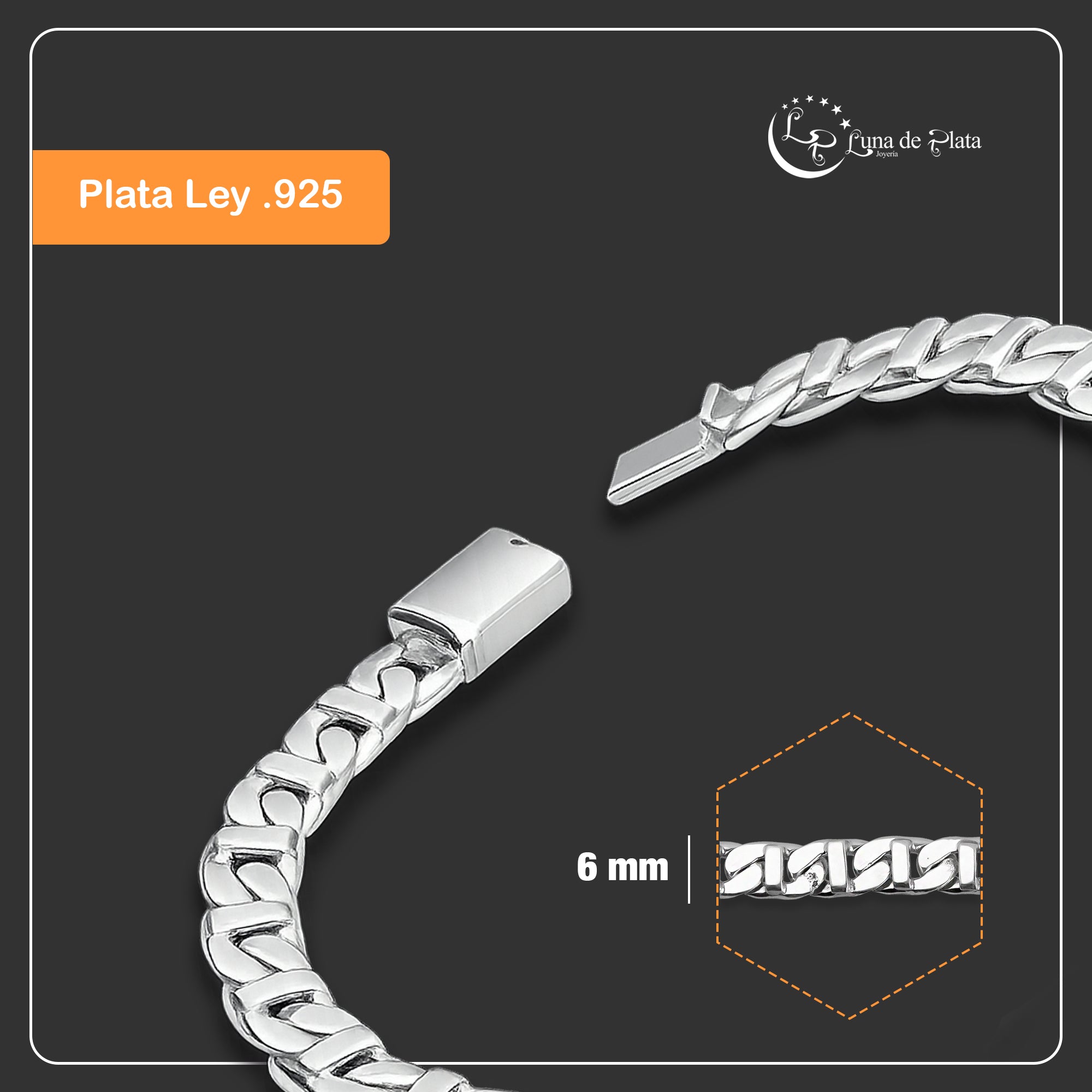 LPPC113 Pulsera Caballero Cubana Figaruchi Lisa Broche de Caja 6 mm x 18 cm en Plata .925 Taxco Gro 2932416833