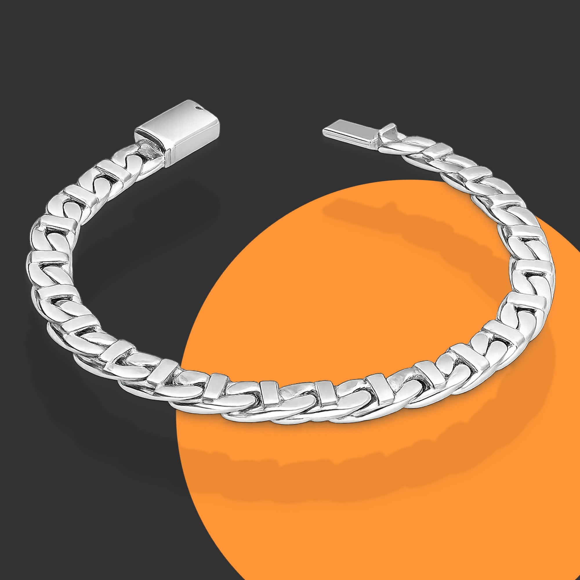 LPPC114 Pulsera Caballero Cubana Figaruchi Lisa Broche de Caja 6 mm x 19 cm en Plata .925 Taxco Gro 2932416837