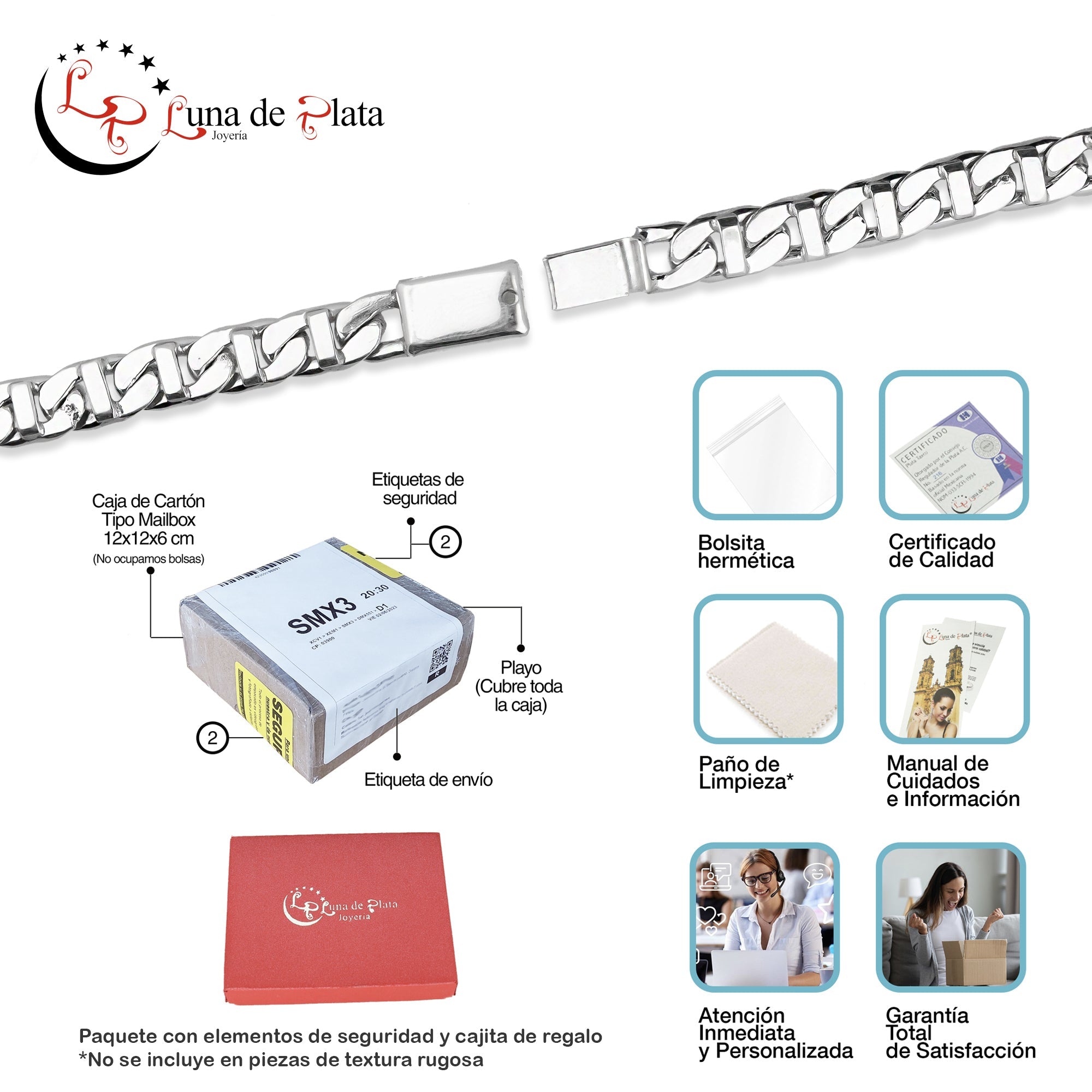 LPPC114 Pulsera Caballero Cubana Figaruchi Lisa Broche de Caja 6 mm x 19 cm en Plata .925 Taxco Gro 2932416837