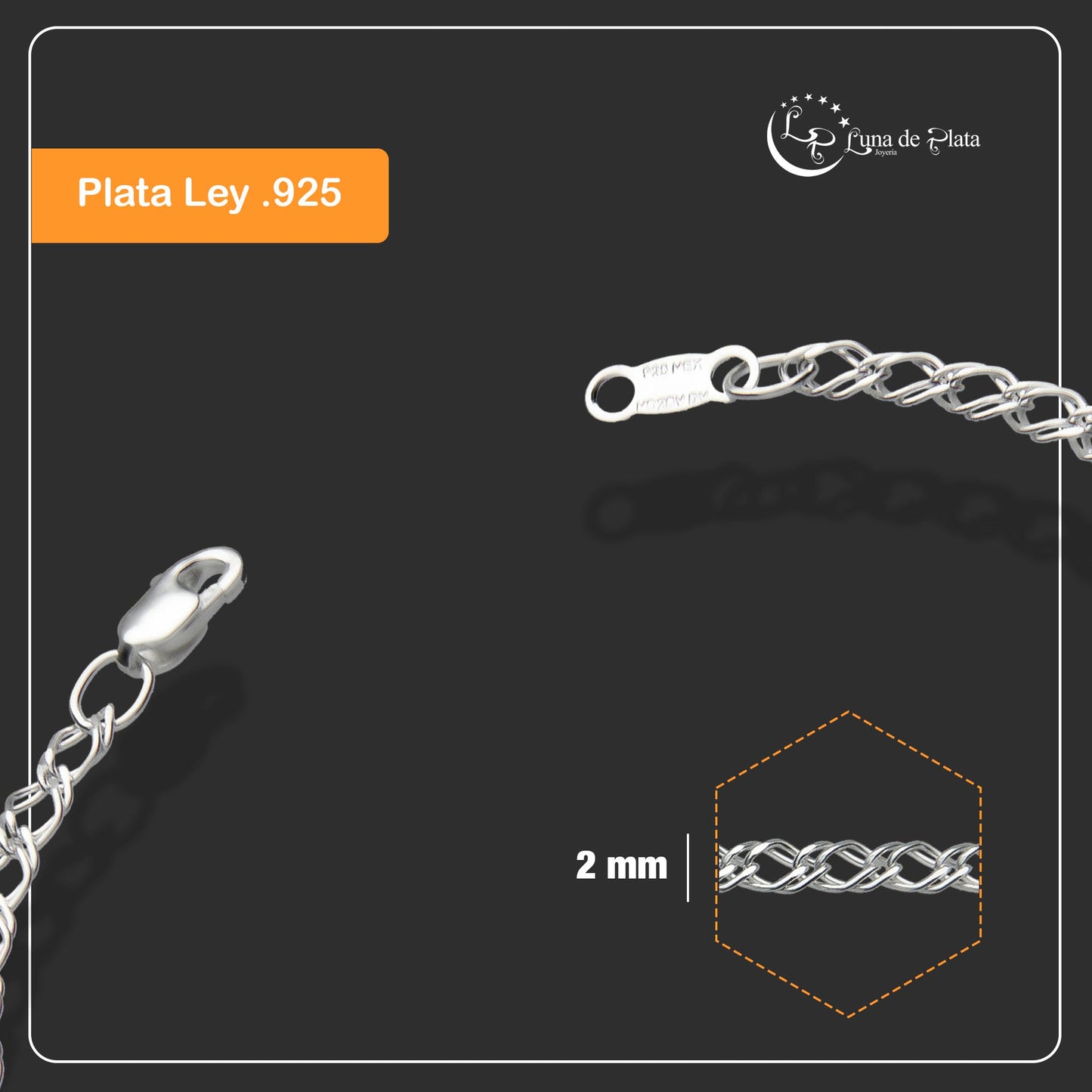 LPPD027 Pulsera Dama/Jóvenes Doble Rombo Slim 3.5 mm x 17.5 cm Plata Ley .925 Taxco Gro 1370660092