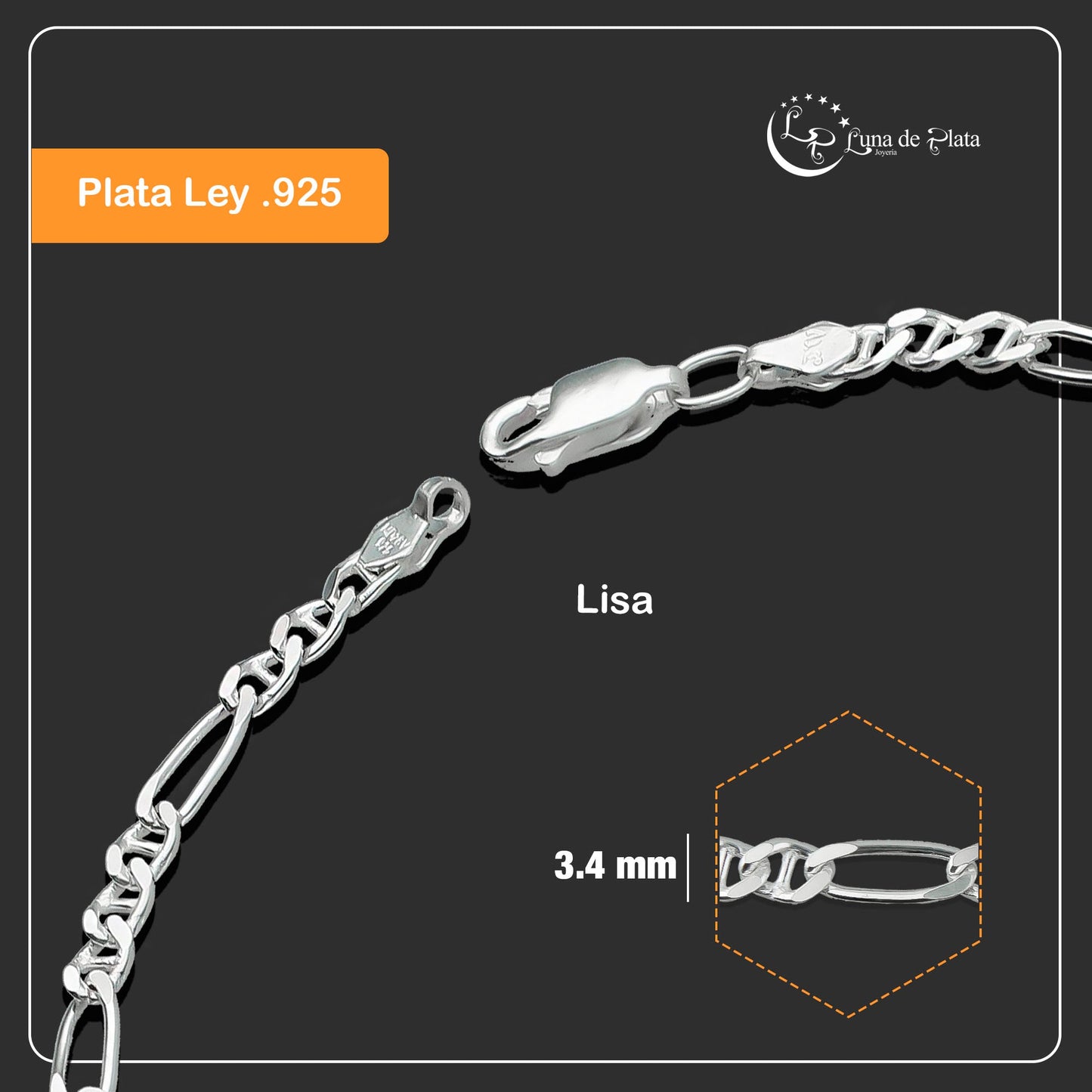 LPPD035 Pulsera Figaruchi  3.4 mm x 19 cm en Plata Ley. 925 1506174235