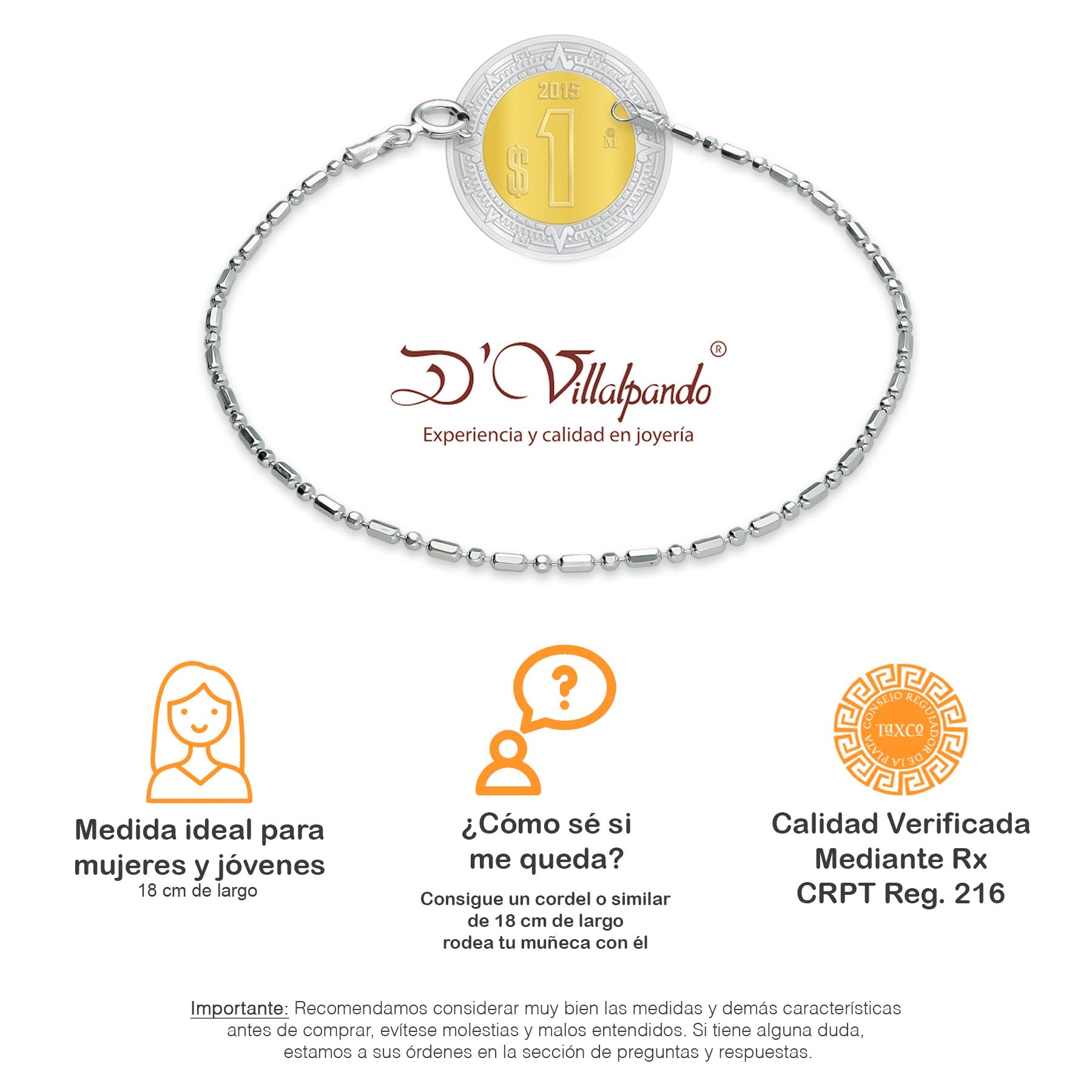 LPPD042 2 Pack Pulsera Popotillo 1X1 1.5 mm x 18 cm en Plata Ley .925 1526130717