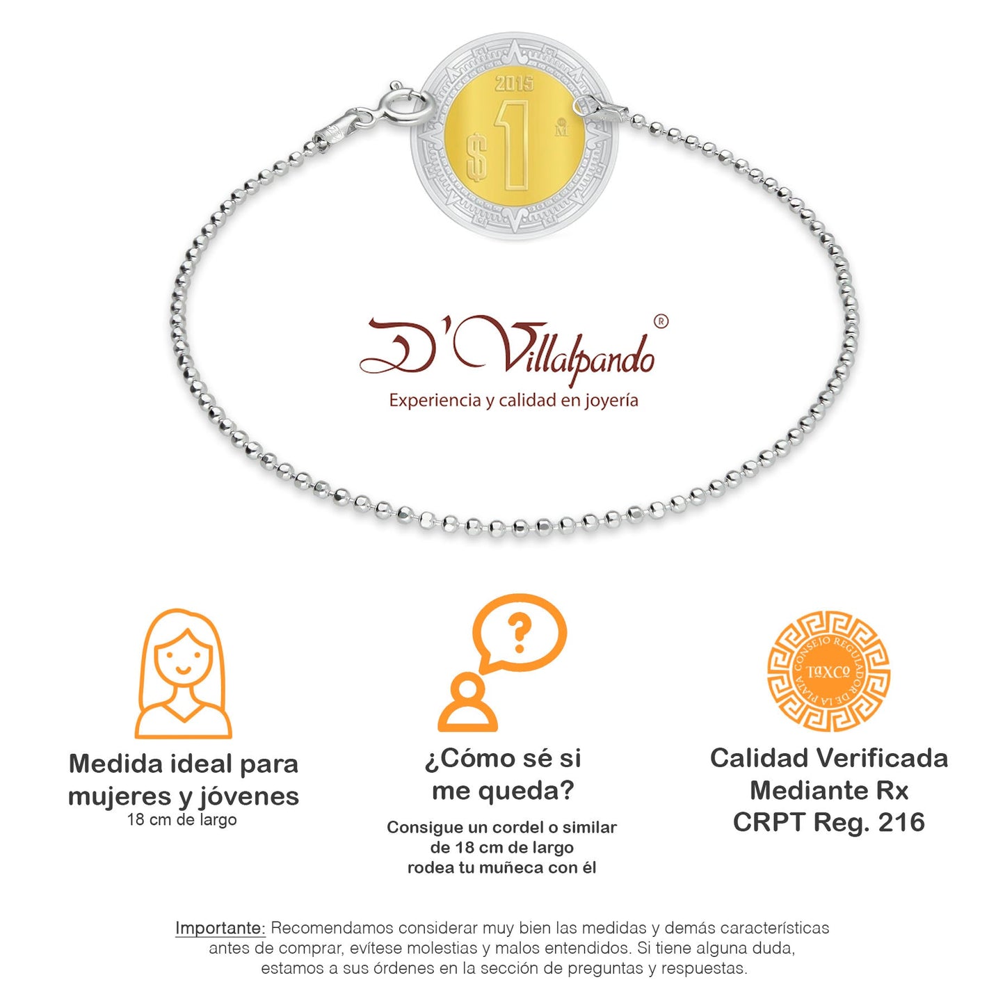 LPPD047 2 pack Pulsera Bolitas Diam 1.5 mm x 18 cm en Plata Ley.925 1528524504