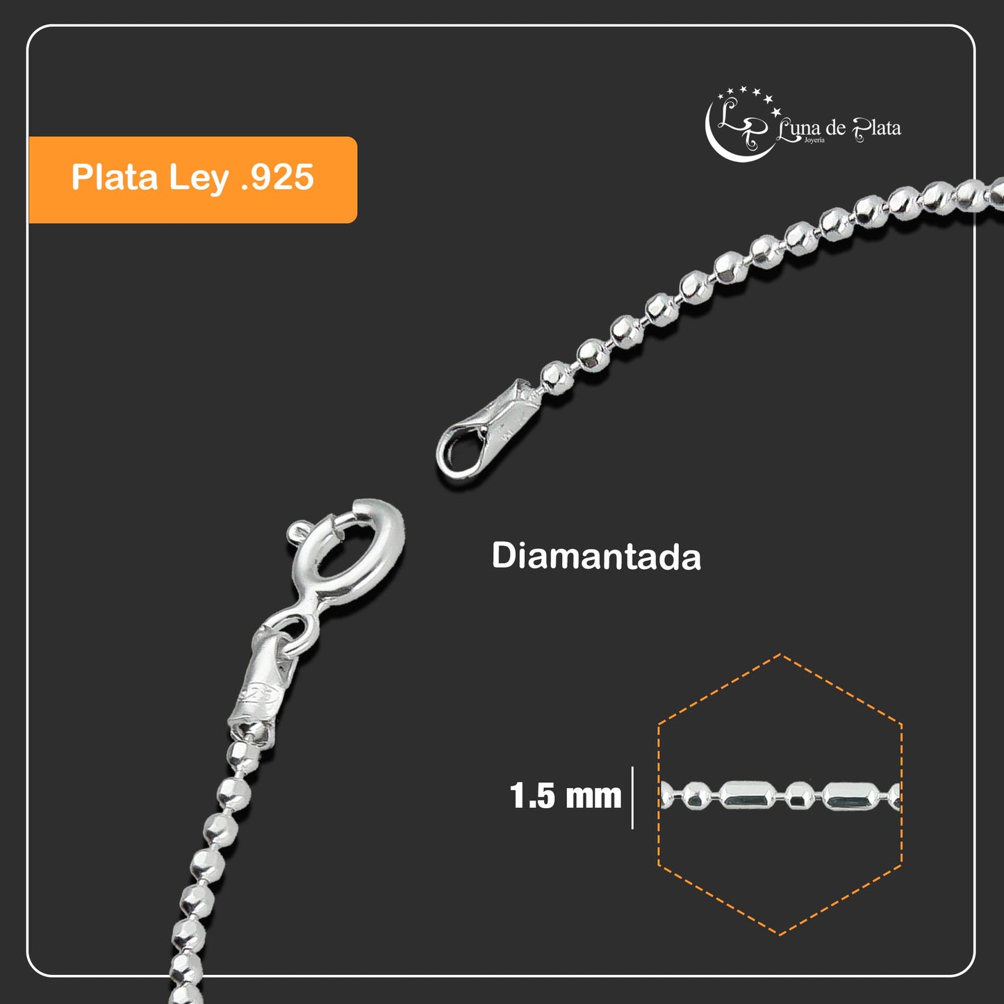 LPPD047 2 pack Pulsera Bolitas Diam 1.5 mm x 18 cm en Plata Ley.925 1528524504
