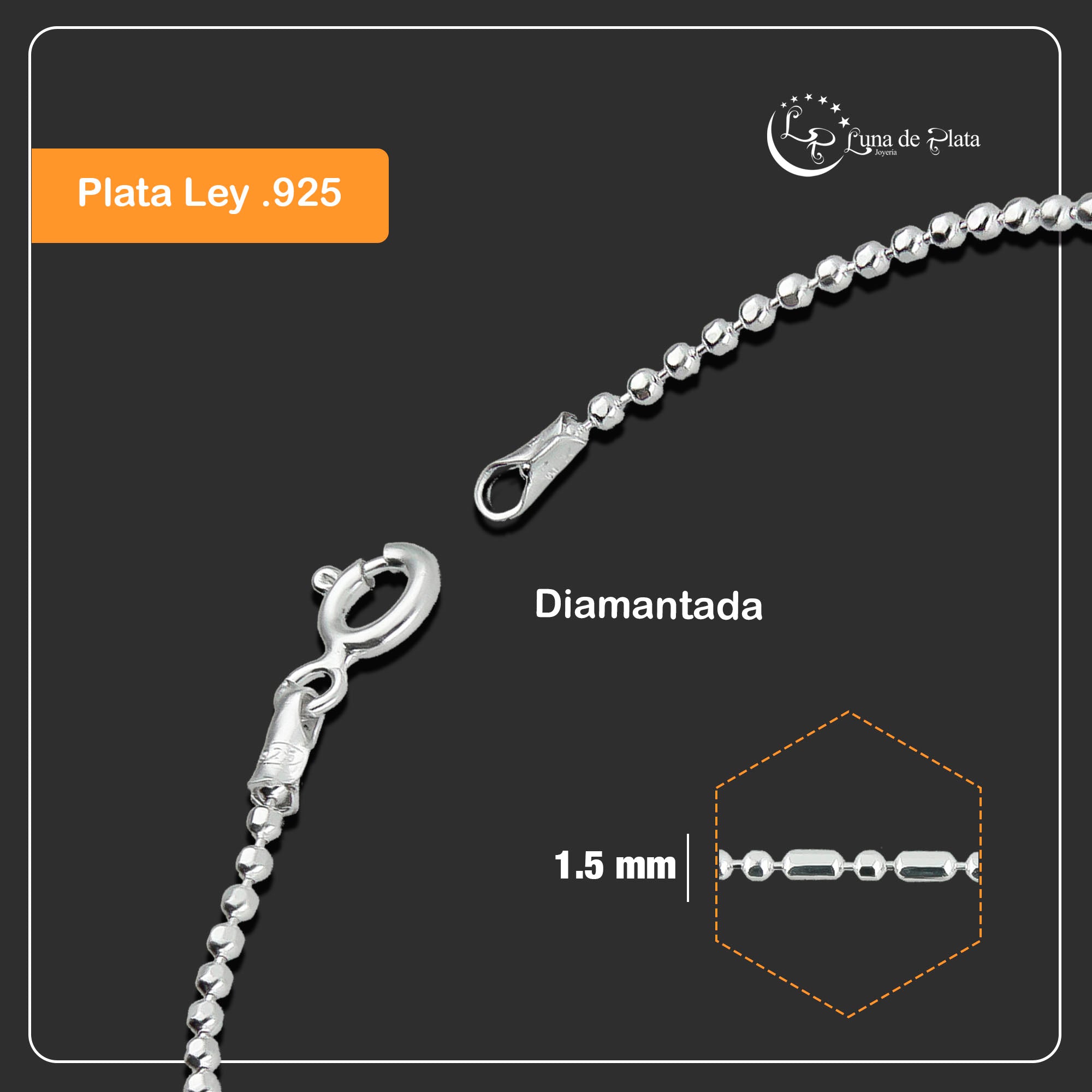 LPPD047 2 pack Pulsera Bolitas Diam 1.5 mm x 18 cm en Plata Ley.925 1528524504