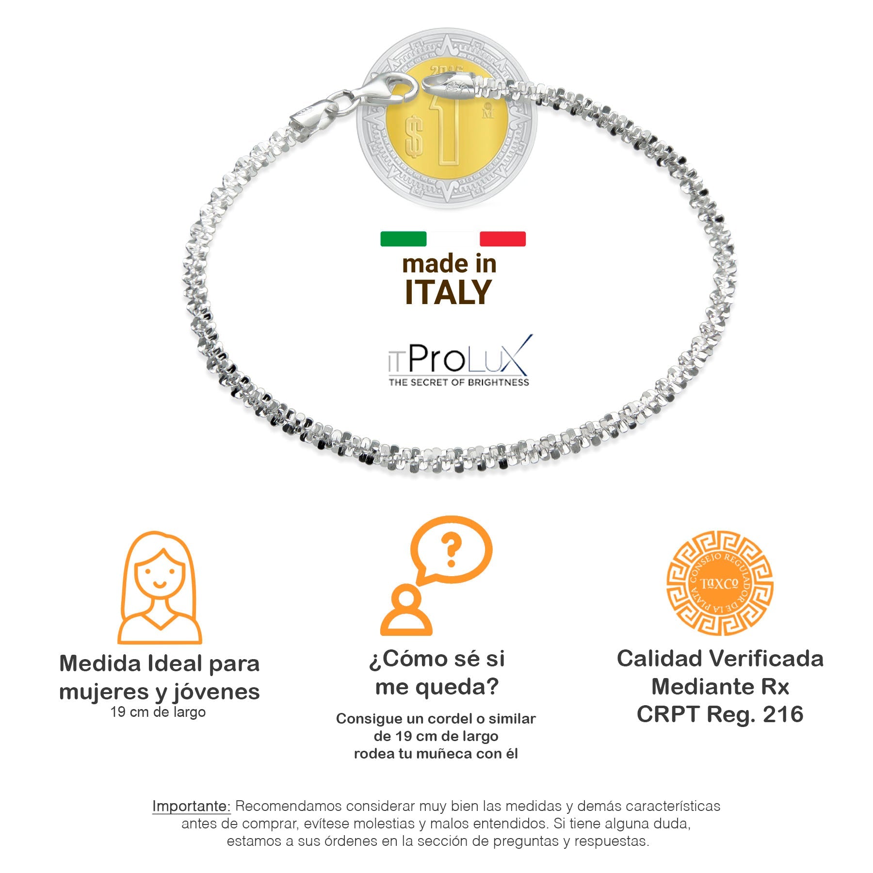 LPPD060 Pulsera Margarita 3mm x 19 cm en Plata Ley.925 1548253161