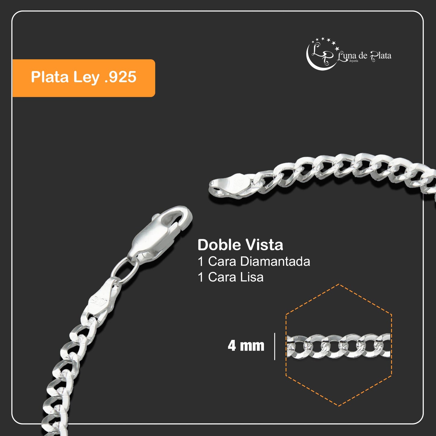 LPPD068 Pulsera Cubaname Diam 4 mm x 19 cm Plata Ley .925 1684876251