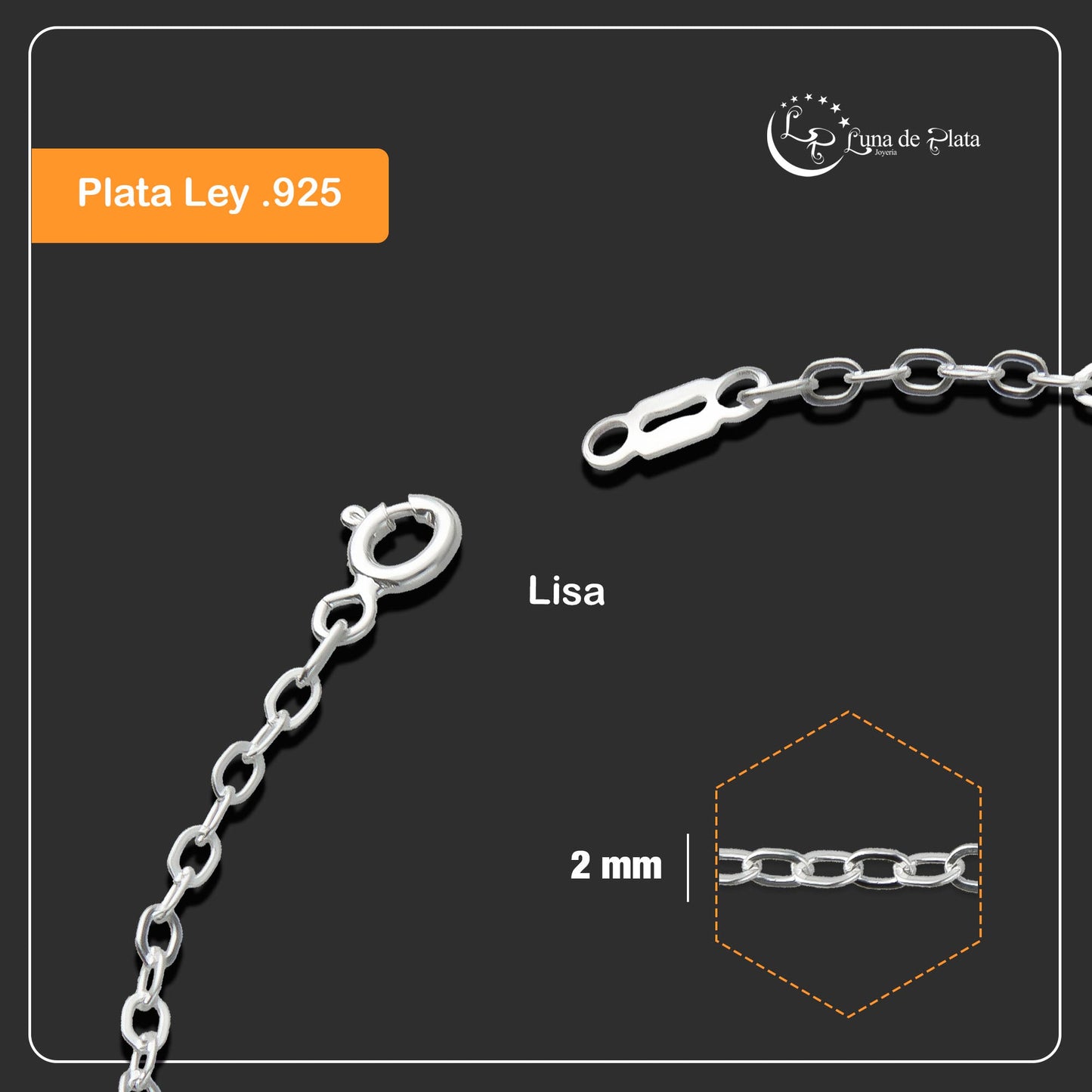 LPPD069 Pulsera Rolo Ovalada 2 mm x 18 cm Plata Ley .925 7503038970817