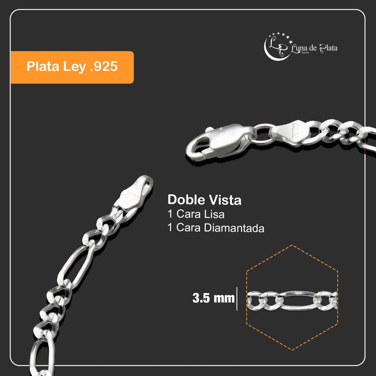 LPPD080 Pulsera Cubaname Diam 3.5 mm x 19 cm Plata Ley .925 1696589787