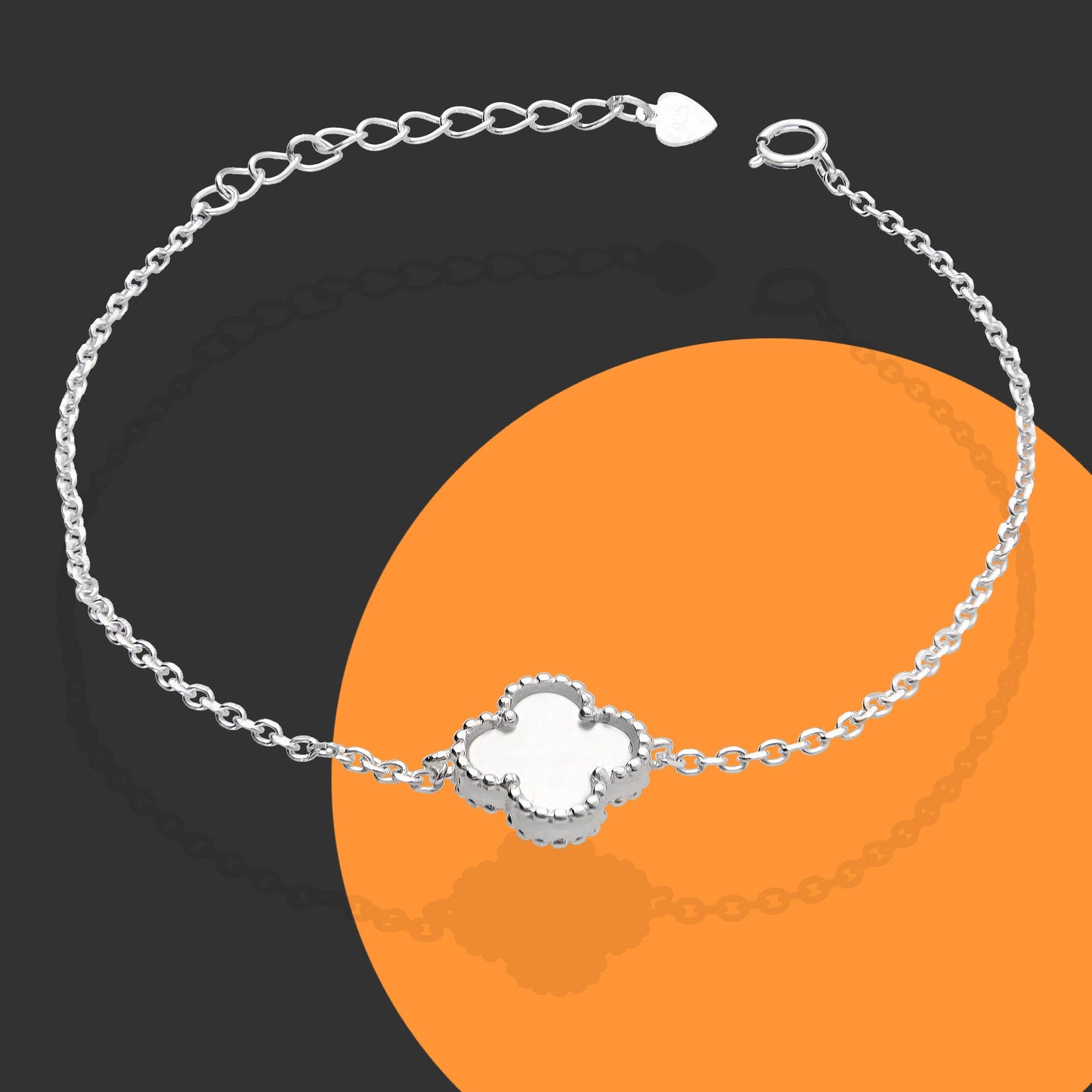 LPPD097 Pulsera 1 Trebol 3D Blanco Ajustable en Plata Ley .925 3044889948