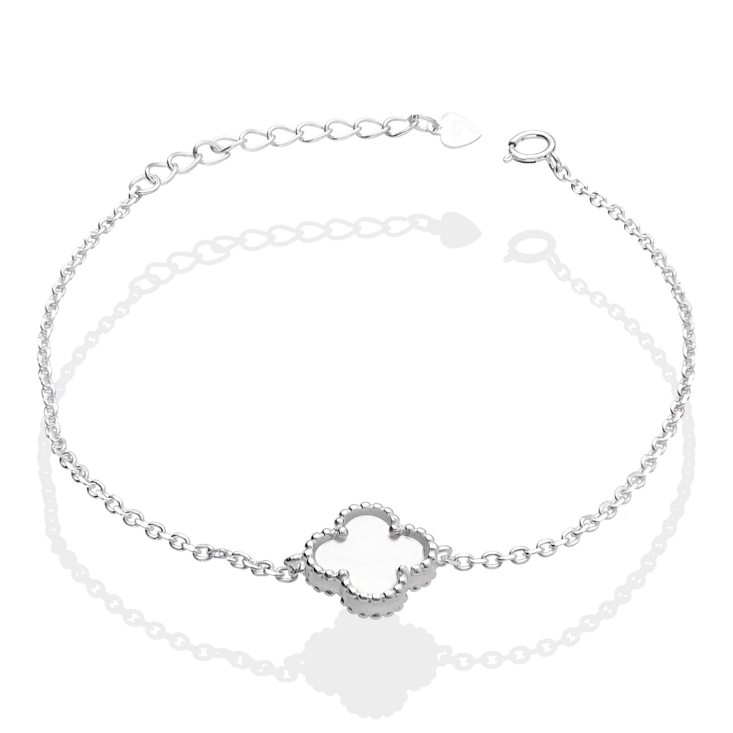 LPPD097 Pulsera 1 Trebol 3D Blanco Ajustable en Plata Ley .925 3044889948