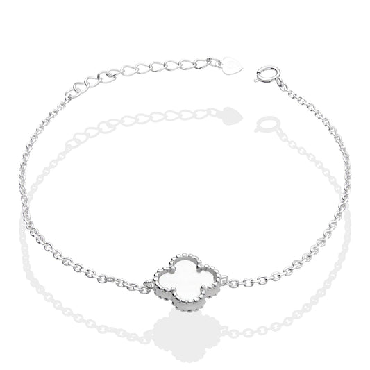 LPPD097 Pulsera 1 Trebol 3D Blanco Ajustable en Plata Ley .925 3044889948