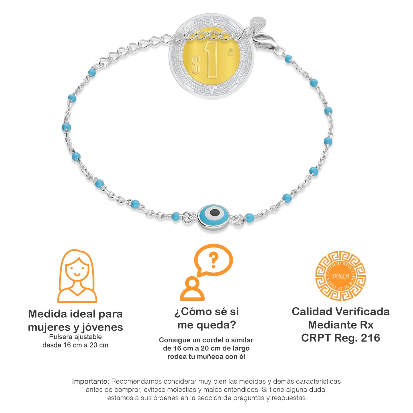 LPPD103 Pulsera Ojito Turco Bisel CB Azul Cielo en Plata Fina .925 2065565853