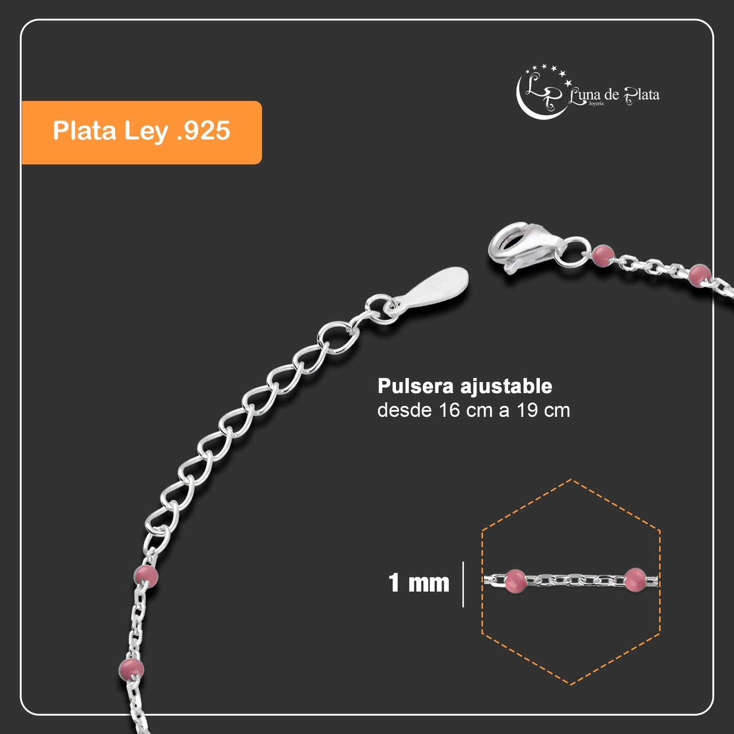 LPPD105 Pulsera Ojito Turco Bisel CB Rosa en Plata Fina .925 2065544605