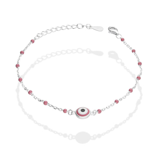 LPPD105 Pulsera Ojito Turco Bisel CB Rosa en Plata Fina .925 2065544605