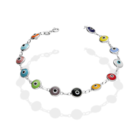 LPPD106 Pulsera Ojitos Multicolor Bisel Liso en Plata Fina .925 2065545481